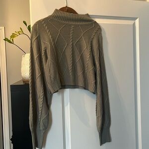 Olive Cropped  Cable Knit Sweater